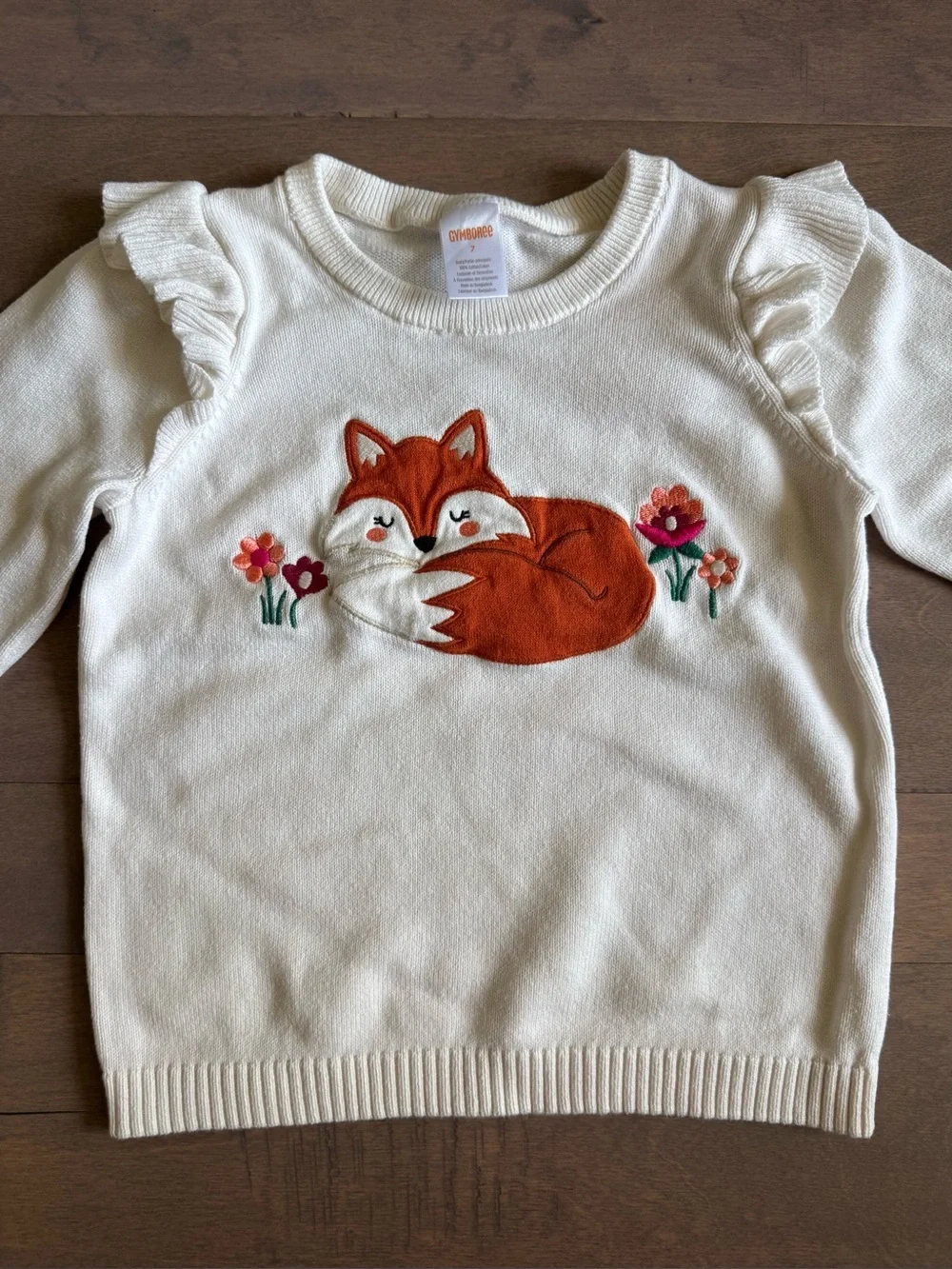 Girls Embroidered Fox Sweater-White
